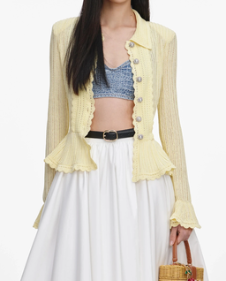 Żółty kardigan z baskinką - Image #3