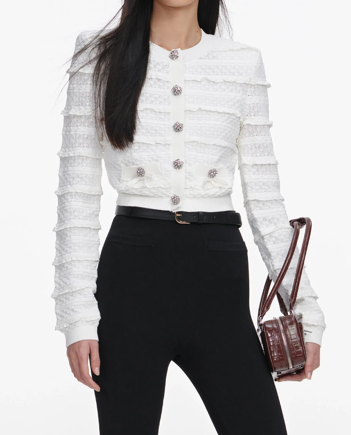 Biały kardigan z falbankami - Image #3