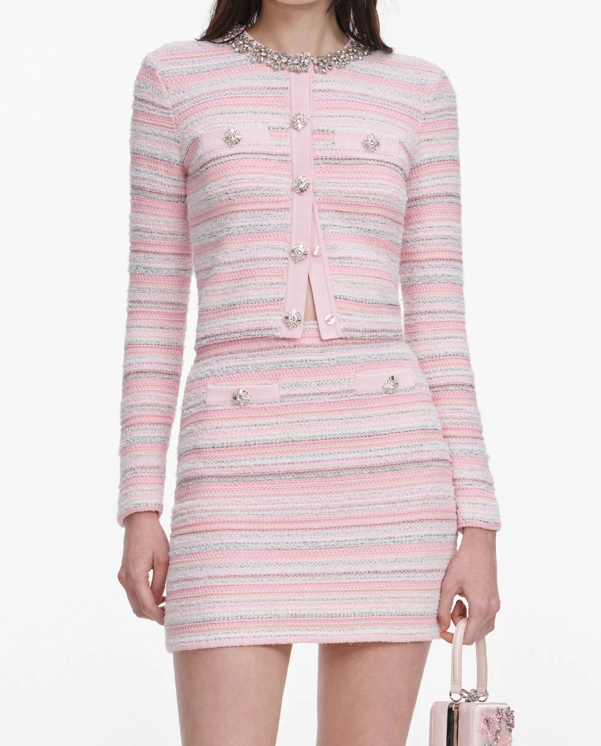 Różowy teksturowany kardigan - Image #3