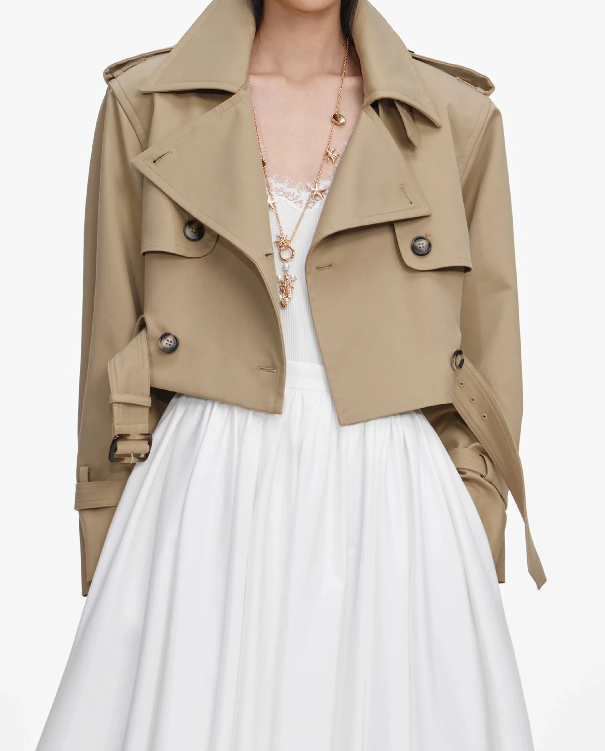 Beżowa krótka kurtka typu trencz - Image #5