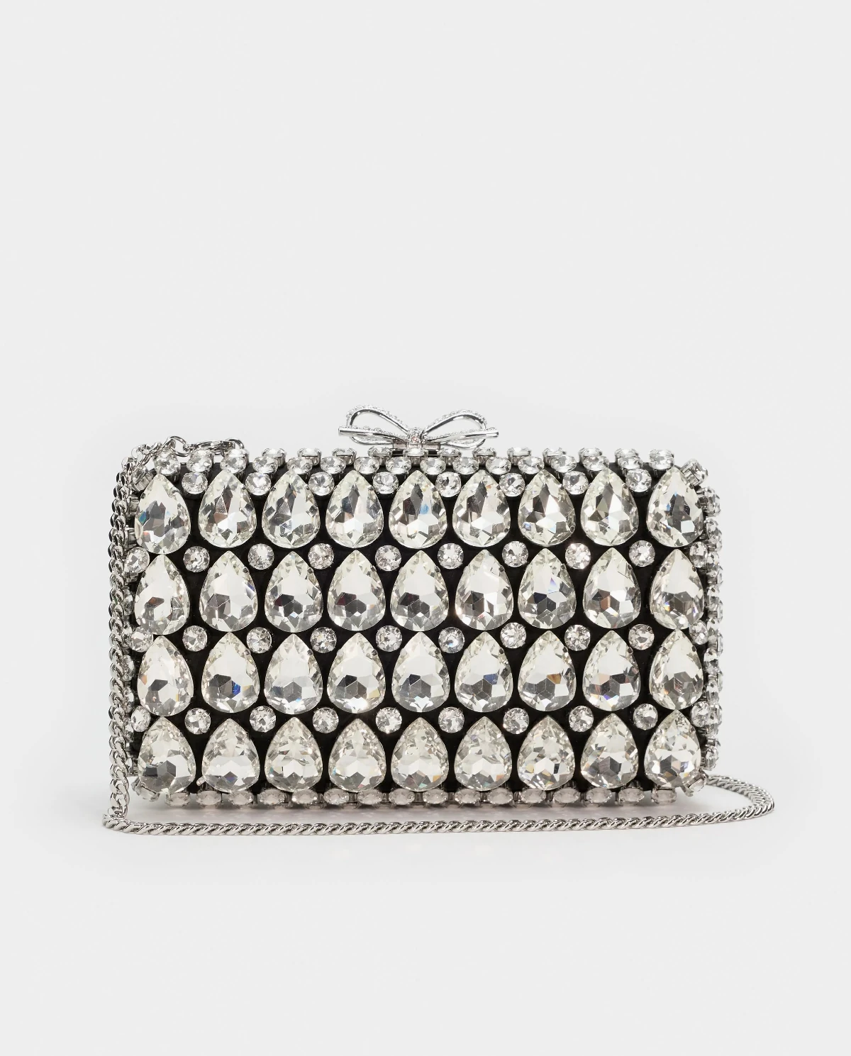 Czarna satynowa kopertówka z kryształkami - Image #4