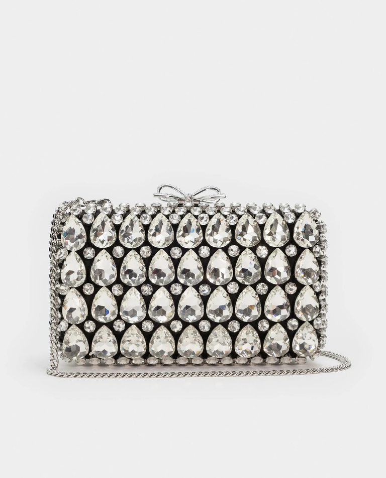 Czarna satynowa kopertówka z kryształkami - Image #4