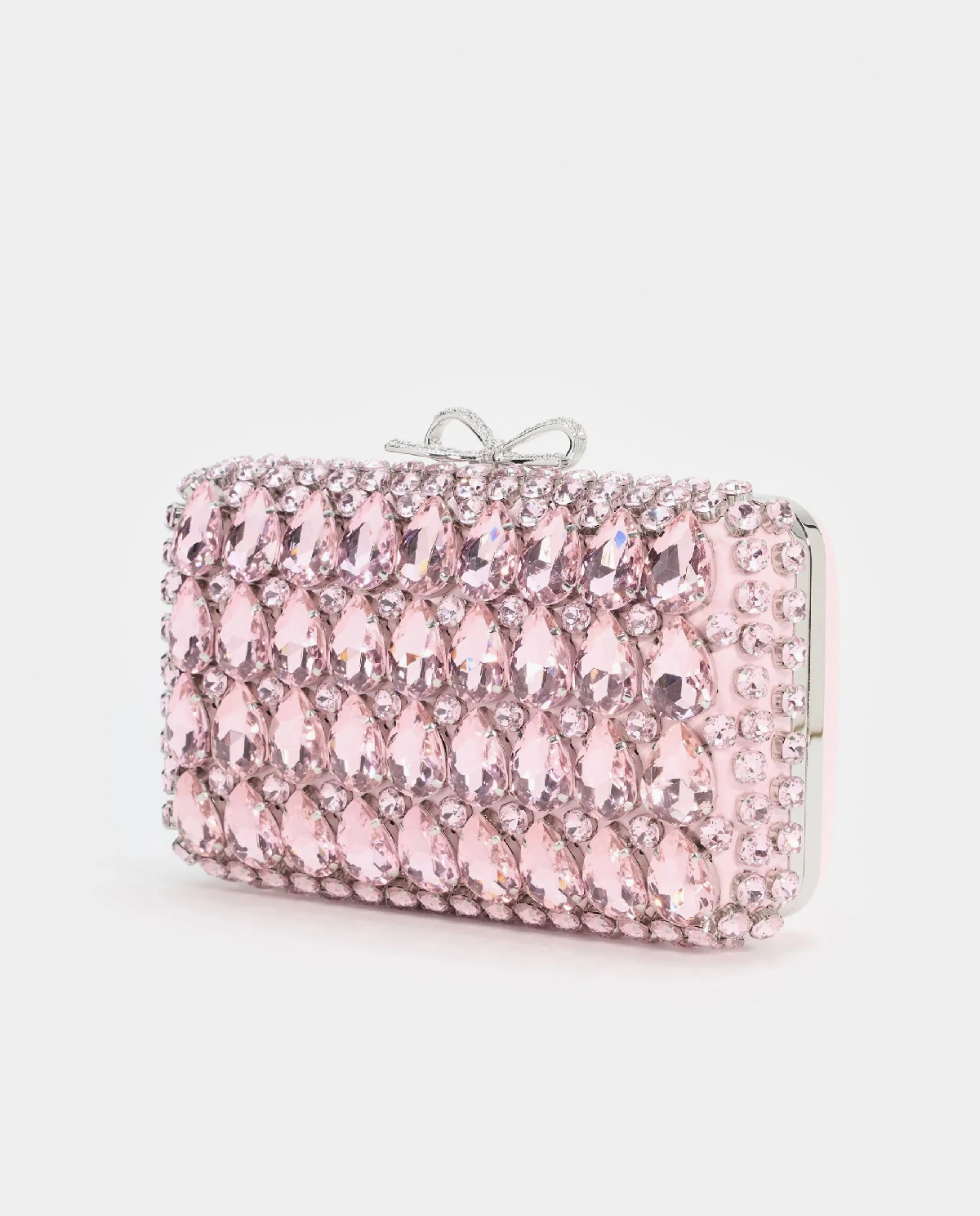 Różowa satynowa kopertówka z kryształkami - Image #1