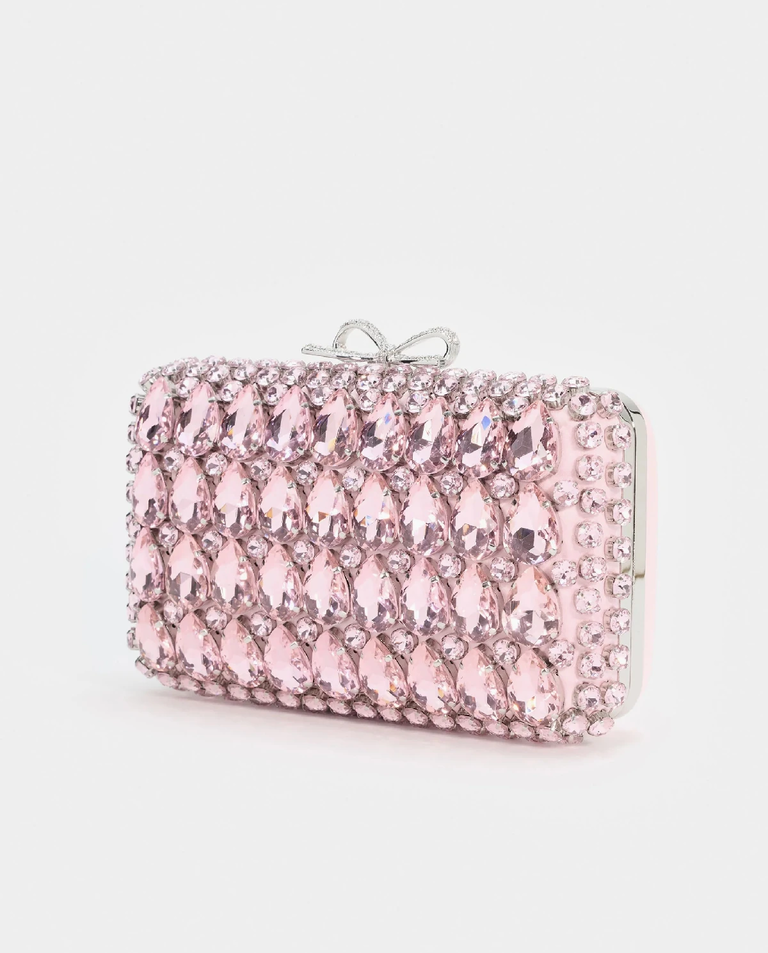 Różowa satynowa kopertówka z kryształkami - Image #1