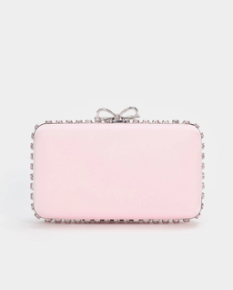 Różowa satynowa kopertówka z kryształkami - Image #2