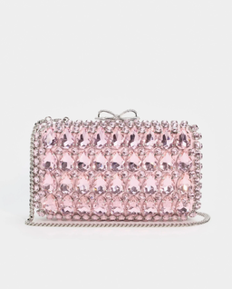 Różowa satynowa kopertówka z kryształkami - Image #4