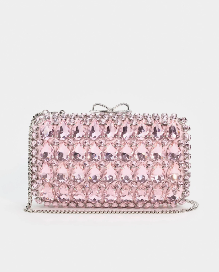 Różowa satynowa kopertówka z kryształkami - Image #4