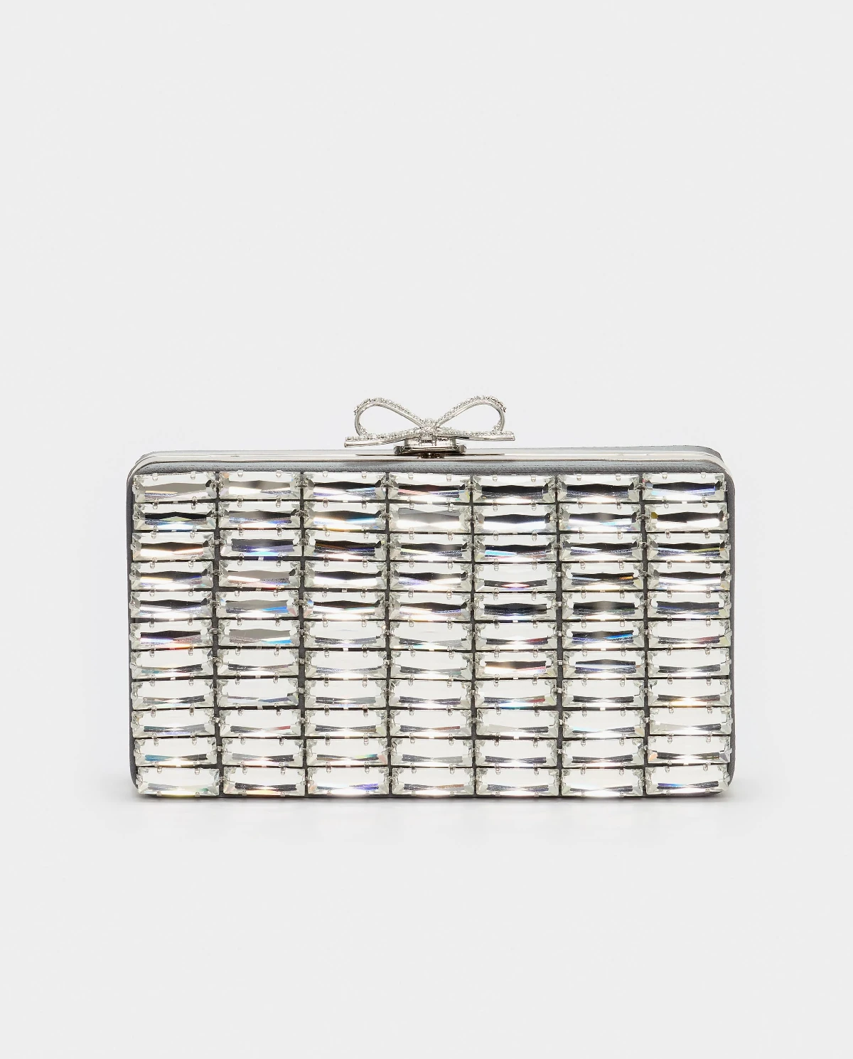 Szara satynowa kopertówka z kryształkami - Image #0