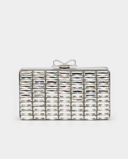 Szara satynowa kopertówka z kryształkami - Image #0