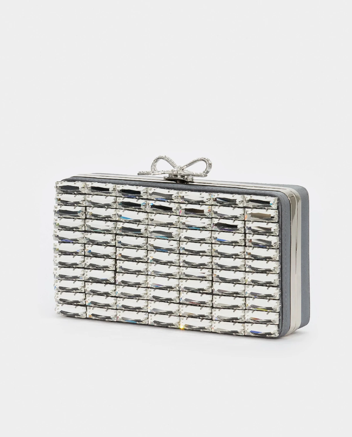 Szara satynowa kopertówka z kryształkami - Image #1
