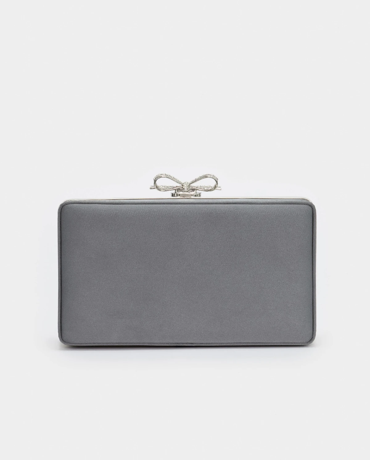 Szara satynowa kopertówka z kryształkami - Image #2