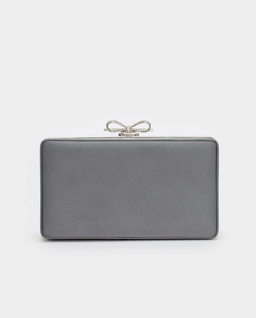 Szara satynowa kopertówka z kryształkami - Image #2