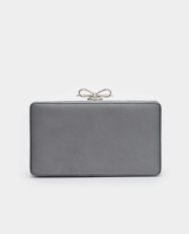 Szara satynowa kopertówka z kryształkami - Image #2