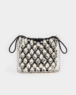 Srebrno-czarna kryształowa mini torebka - Image #0