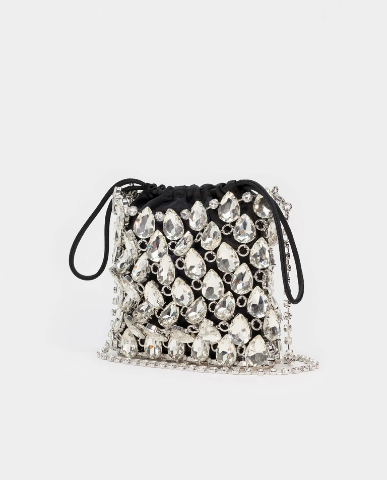 Srebrno-czarna kryształowa mini torebka - Image #1
