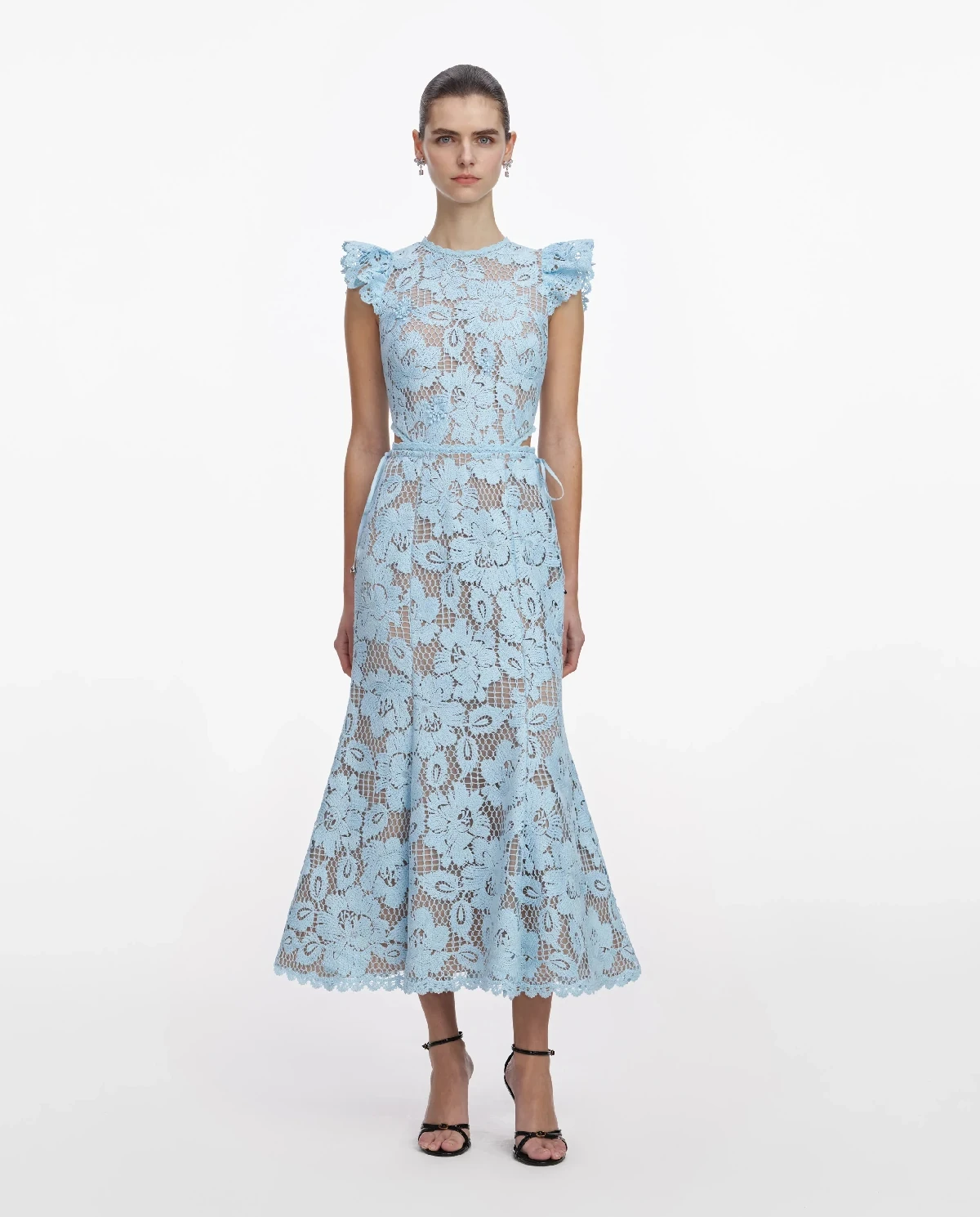 Jasnoniebieska koronkowa sukienka midi - Image #0