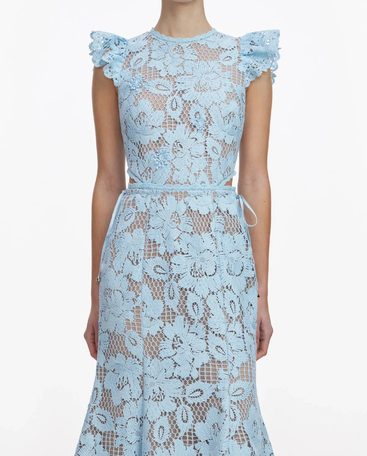 Jasnoniebieska koronkowa sukienka midi - Image #3