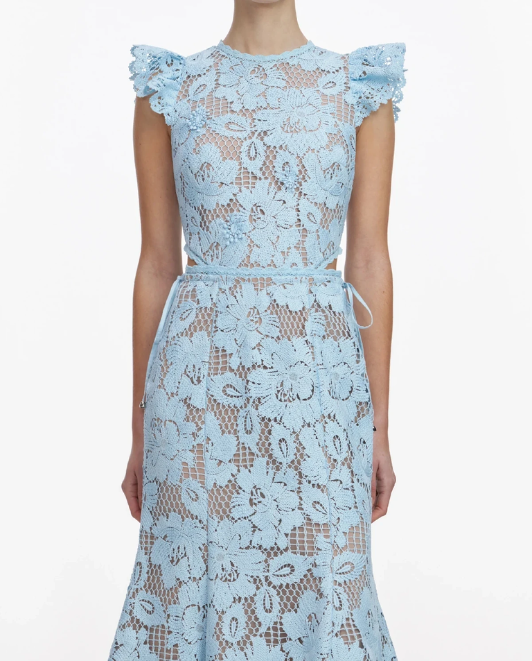 Jasnoniebieska koronkowa sukienka midi - Image #3