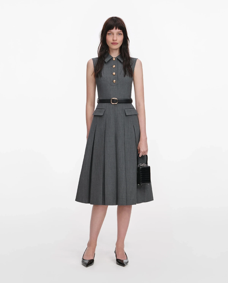 Szara plisowana sukienka midi