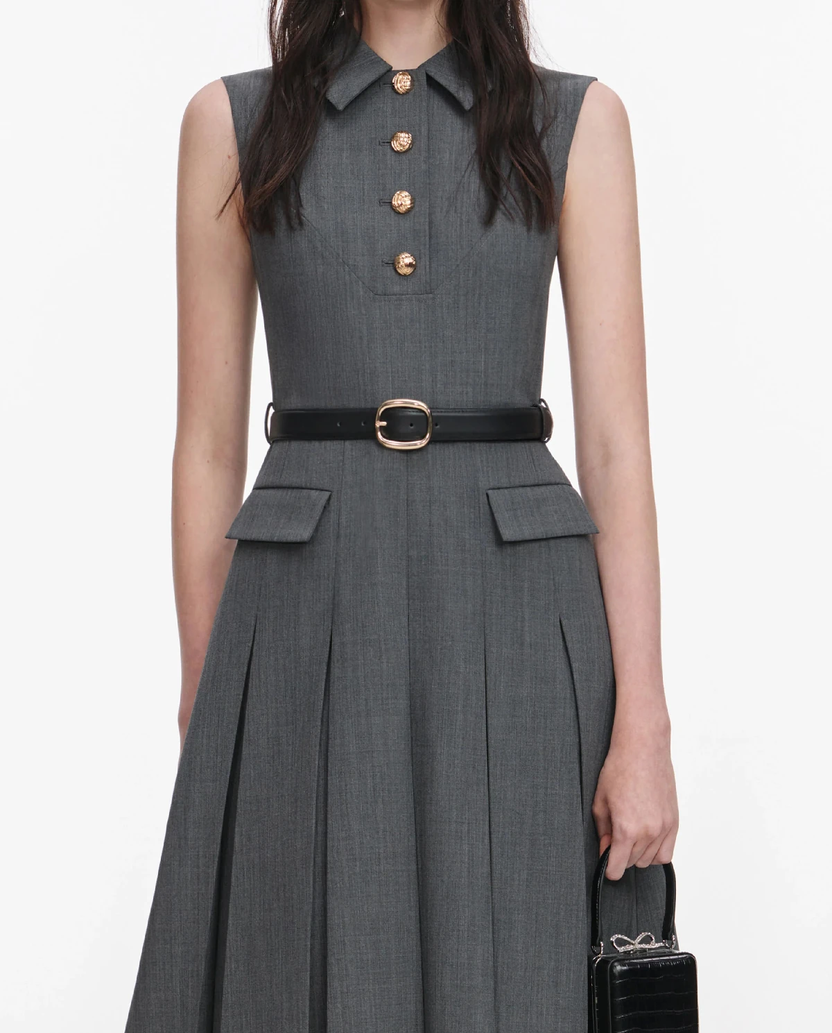 Szara plisowana sukienka midi - Image #3