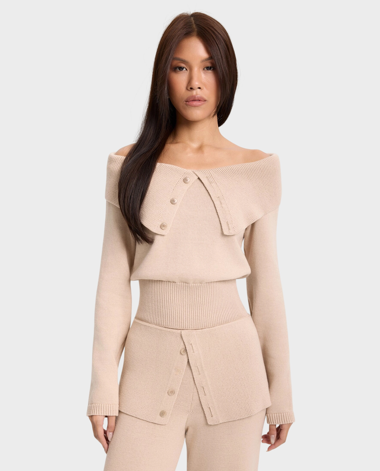 Beżowy sweter z kołnierzem Velmere