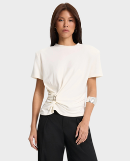 Biały t-shirt z twistem Lune - Image #0