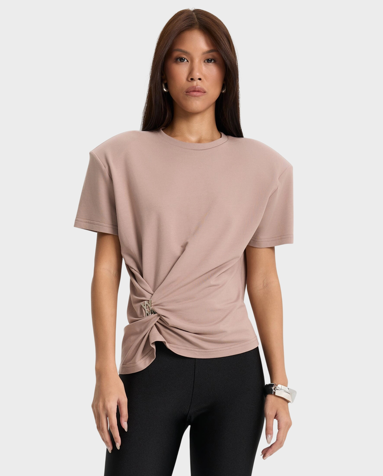 Beżowy t-shirt z twistem Lune