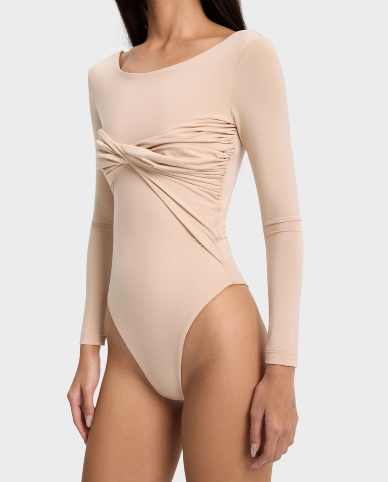 Beżowe body z twistem Linea