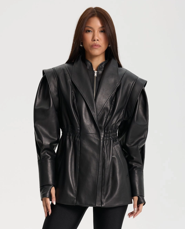 Skórzana kurtka z szerokimi ramionami Vera