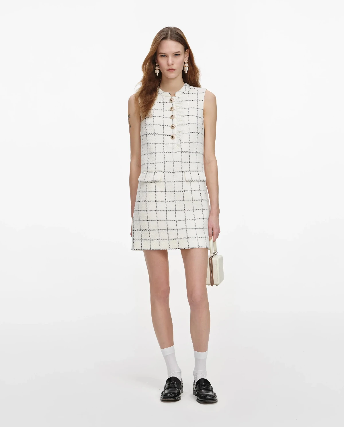 Biała sukienka mini w kratkę - Image #0