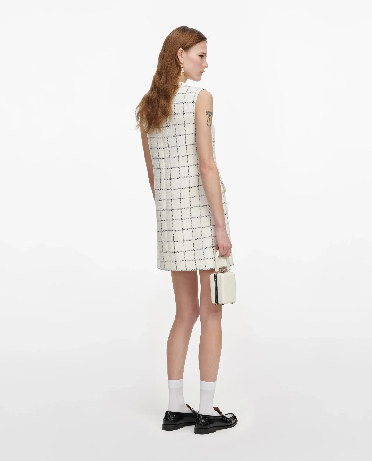 Biała sukienka mini w kratkę - Image #2