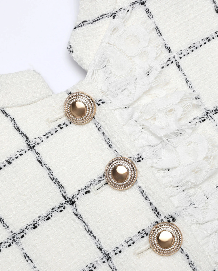 Biała sukienka mini w kratkę - Image #4