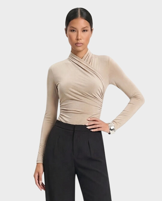 Beżowe body z drapowaniem Sora - Image #0