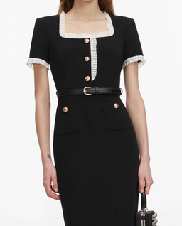 Czarna sukienka midi z falbanką - Image #3