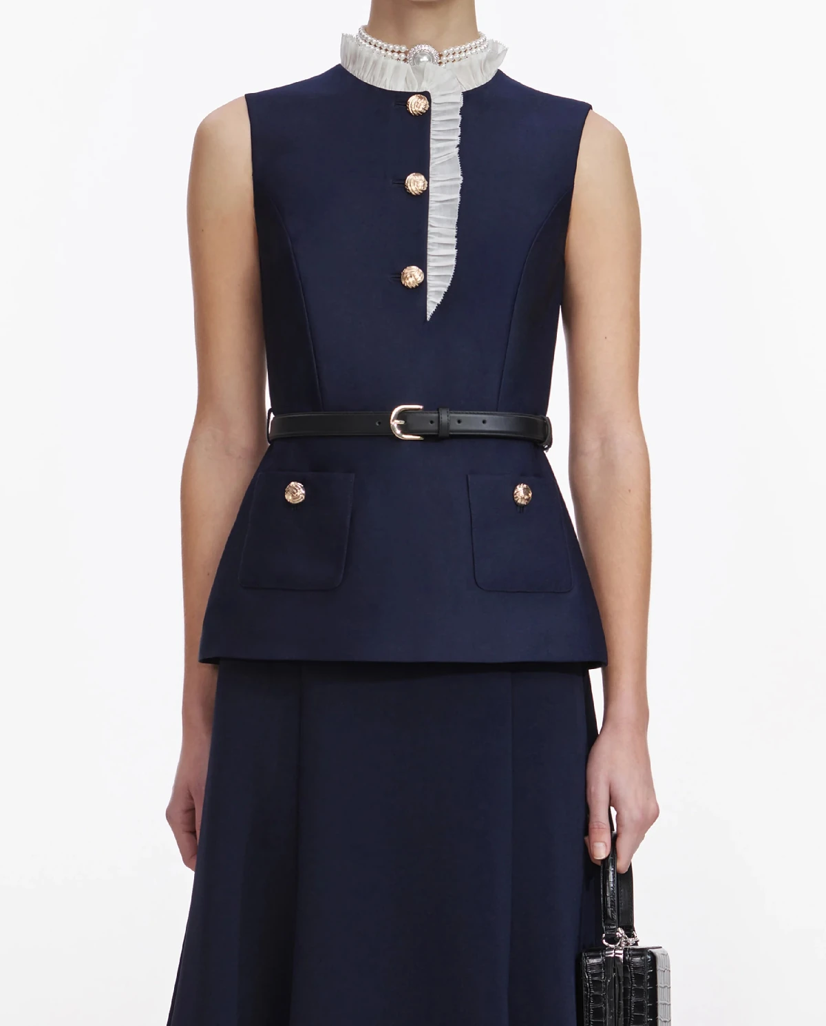 Granatowa sukienka midi z falbaną - Image #3