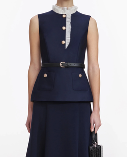 Granatowa sukienka midi z falbaną - Image #3