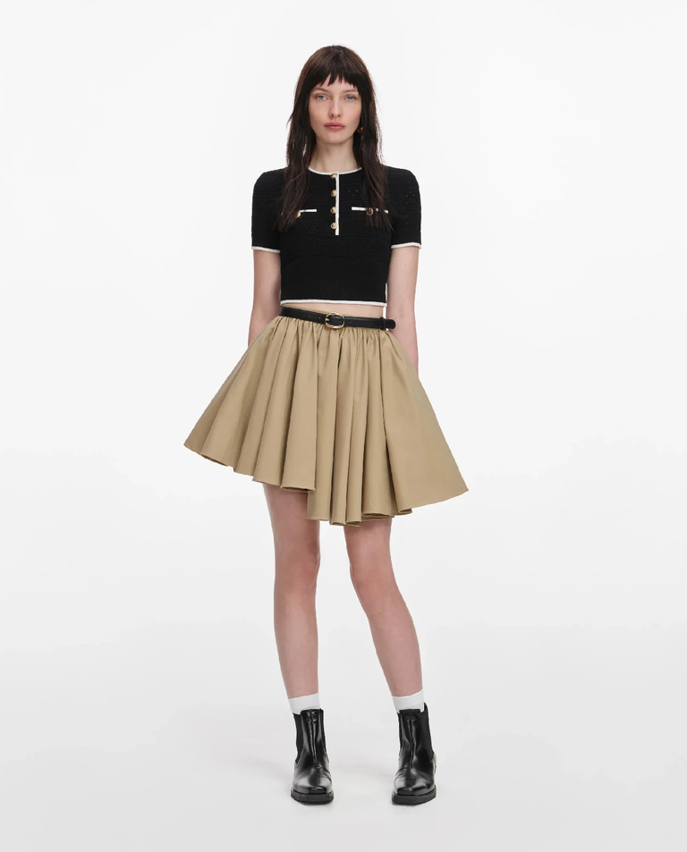 Jasnobrązowa asymetryczna spódnica mini