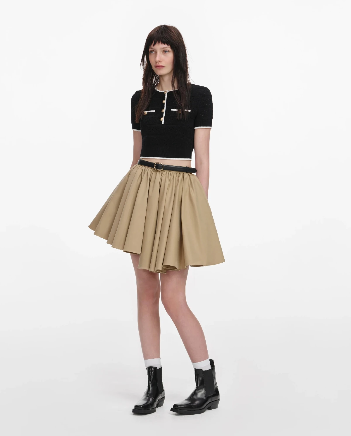 Jasnobrązowa asymetryczna spódnica mini - Image #2