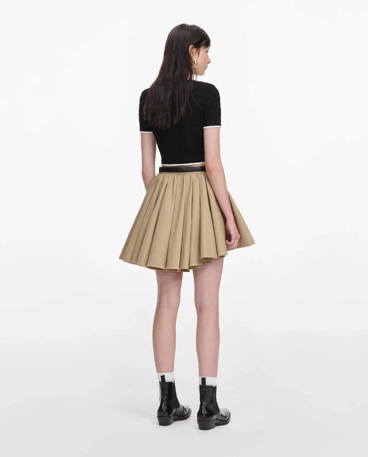 Jasnobrązowa asymetryczna spódnica mini - Image #3