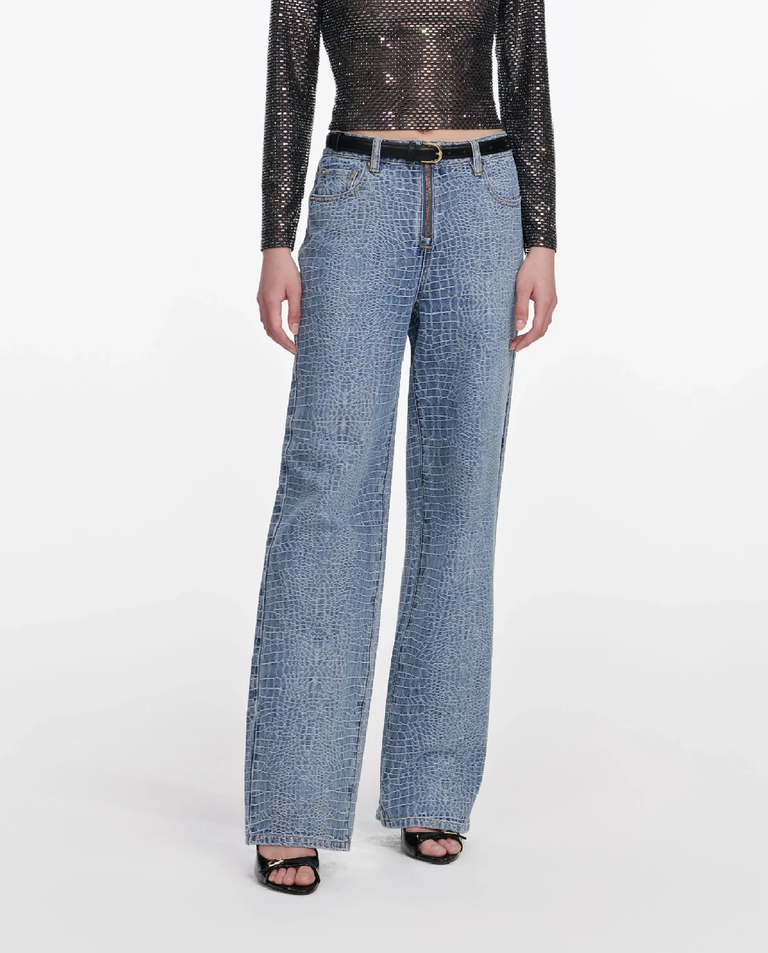 Jeansy z efektem skóry krokodyla Straight Leg