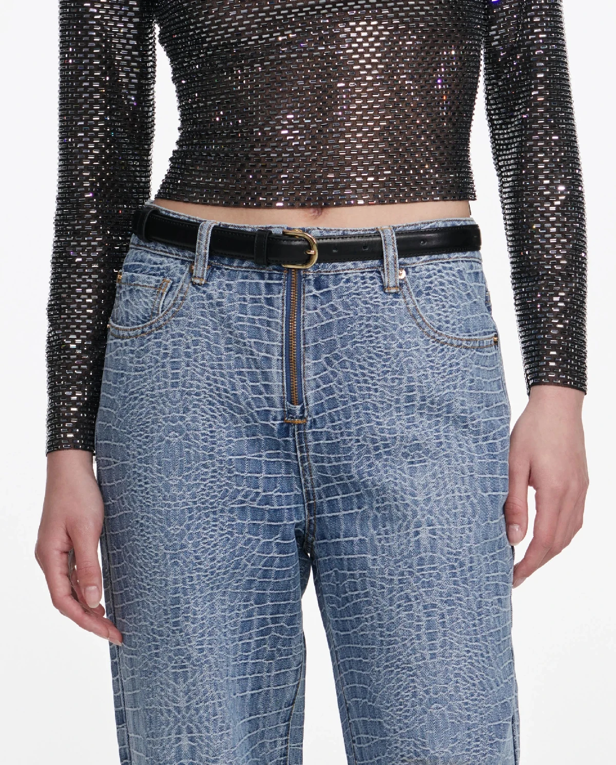 Jeansy z efektem skóry krokodyla Straight Leg - Image #3
