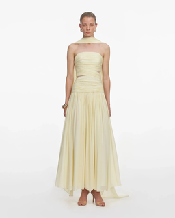 Jasnożółta sukienka midi z szalem - Image #0