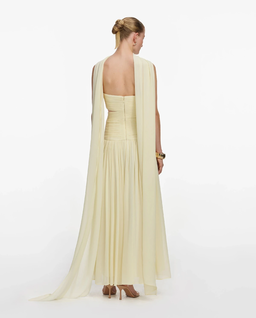 Jasnożółta sukienka midi z szalem - Image #2