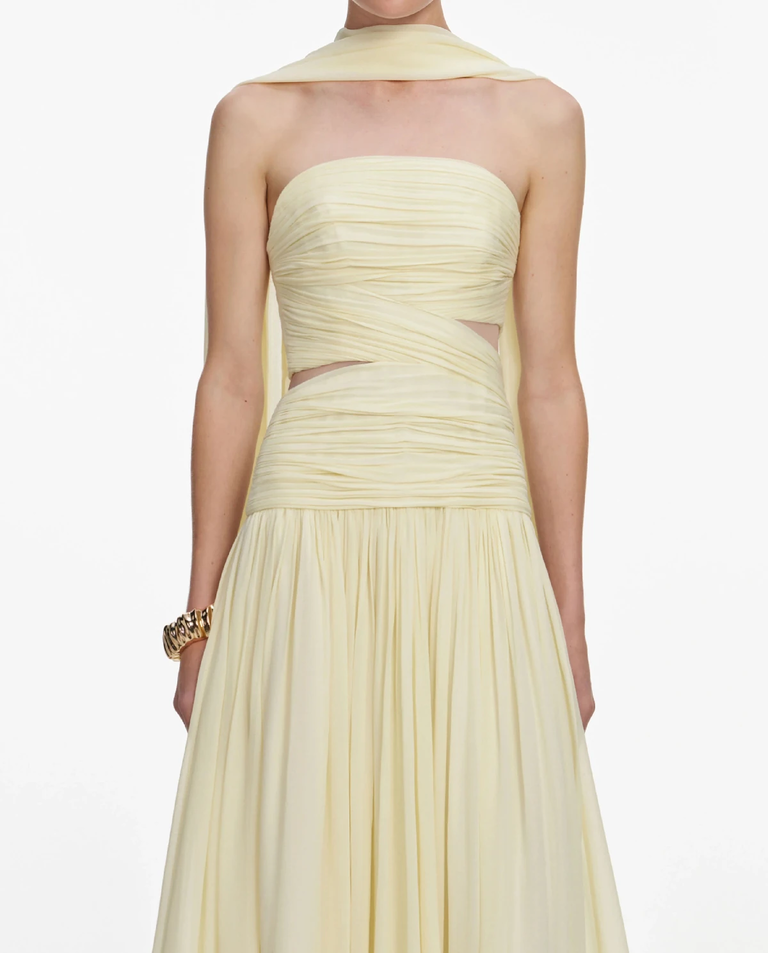 Jasnożółta sukienka midi z szalem - Image #3