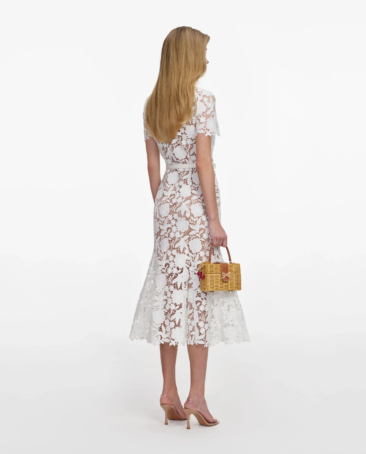 Biała koronkowa sukienka midi z kołnierzykiem - Image #2