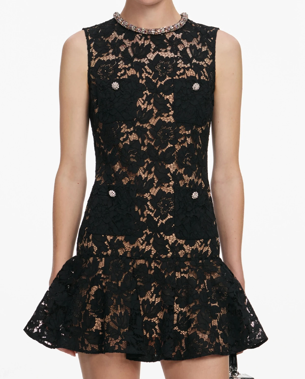 Czarna koronkowa sukienka mini z kryształkami - Image #3