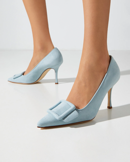 Jasnoniebieskie zamszowe szpilki Maysale 90 - Image #1