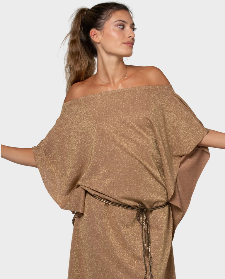 Złota sukienka o luźnym kroju Ena