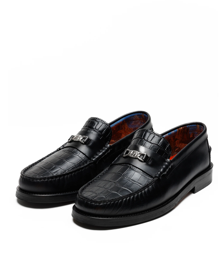 Skórzane mokasyny Roma Black Croc