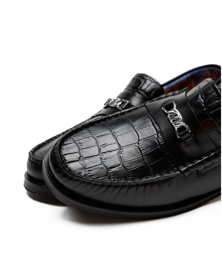 Skórzane mokasyny Roma Black Croc - Image #4